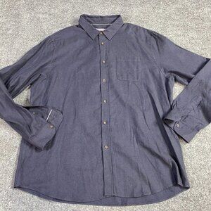 Jaeger Shirt XL Blue Gray Long Sleeve Cotton Wool Blend Flannel Made in Portugal